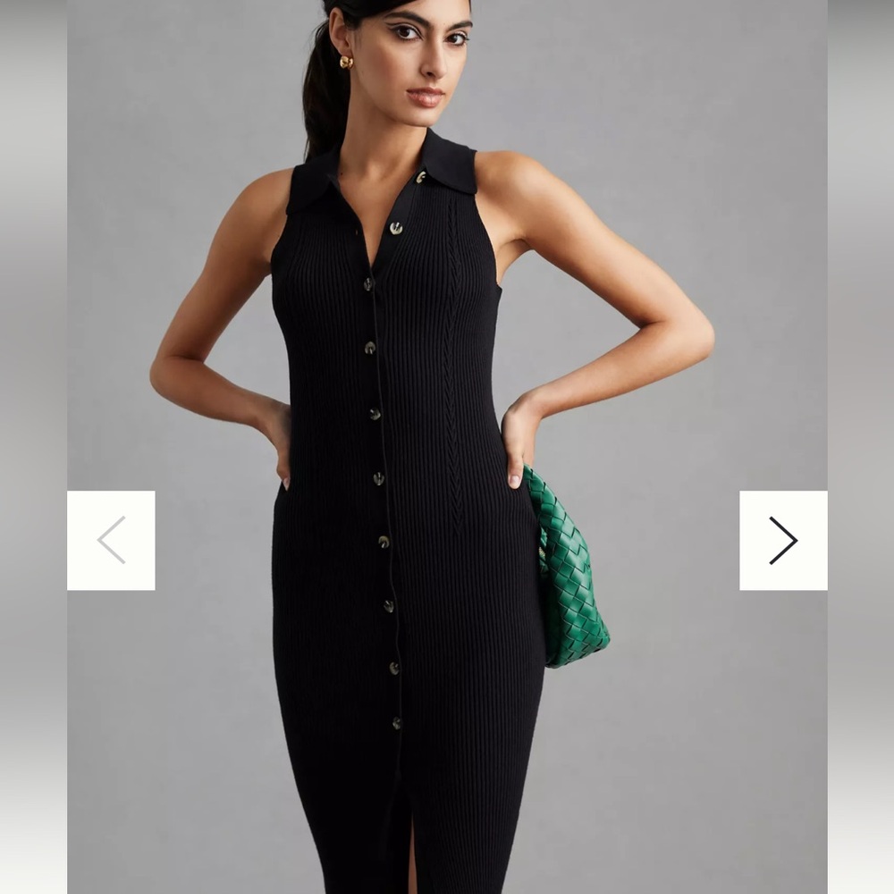 Anthropologie Favorite Daughte Black Button-Front Rib Knit Midi Dress
